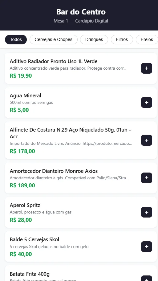 Cardápio de autoatendimento no celular